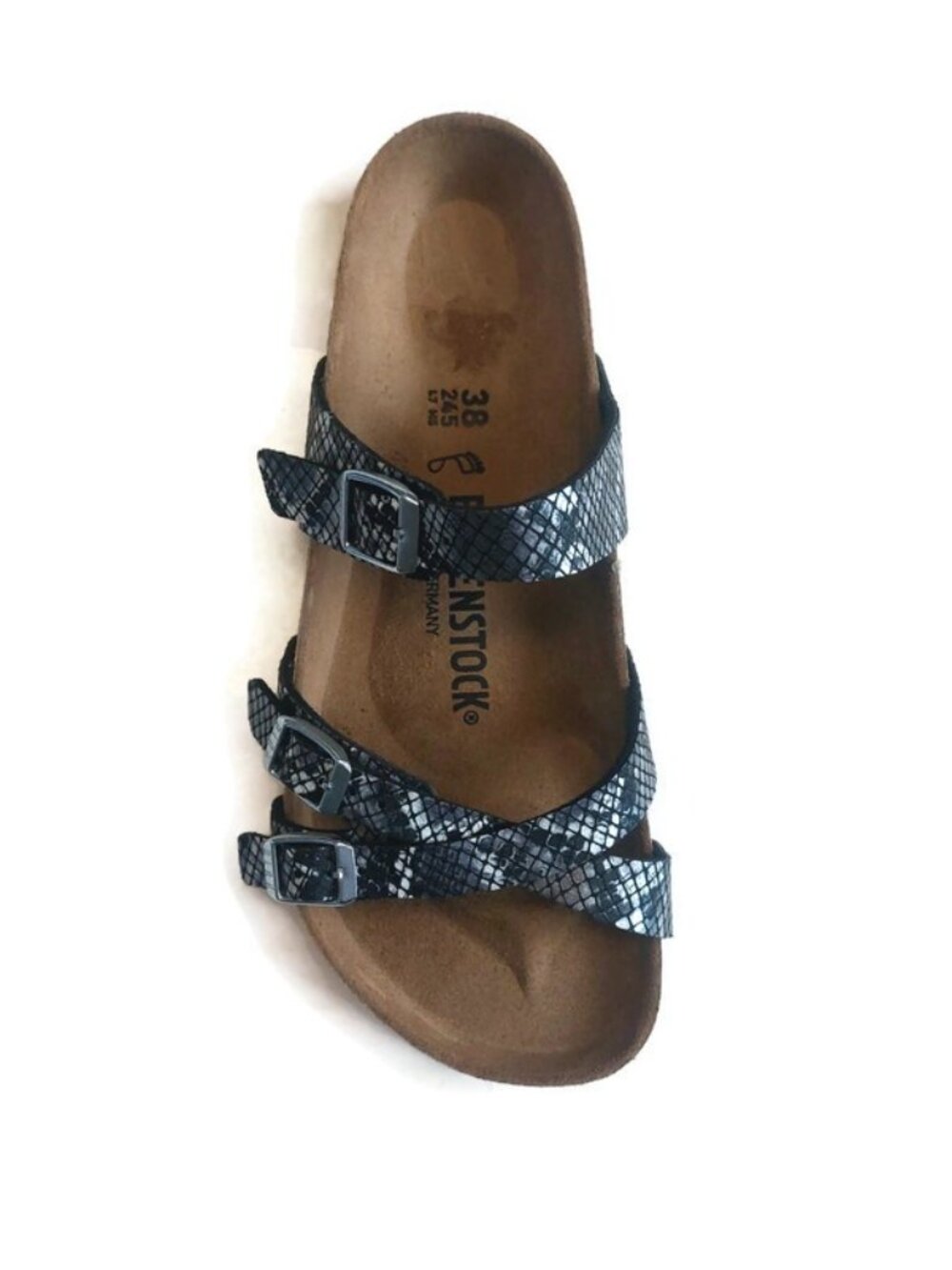 Birkenstock Franca Womens 7 EU 38 Python Birko-Flor Sandals Black Regular Fit - Picture 3 of 9